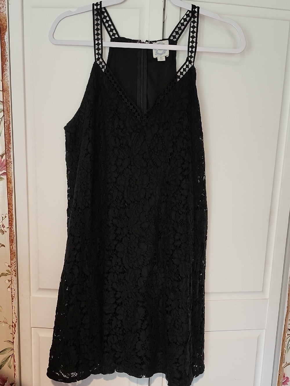 Blue Rain Black Lace A-Line Dress with Strappy V-Neck